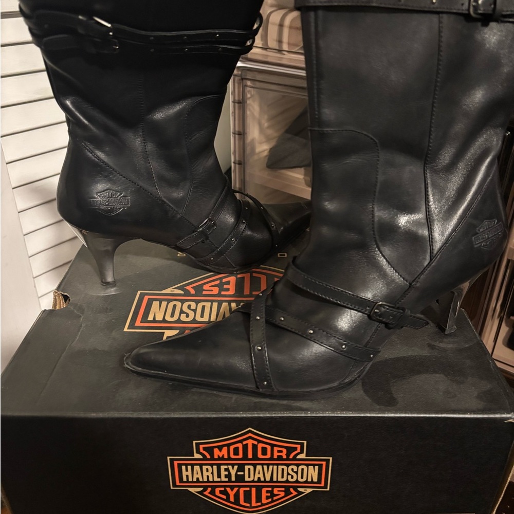 Harley-Davidson Black Leather Heeled Boots